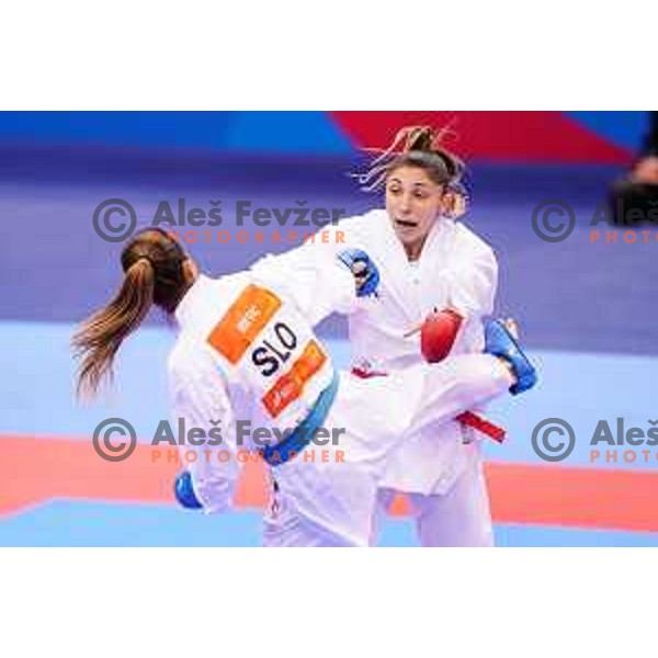 Tjasa Ristic of Slovenia in action during Karate Tournament in Women\'s Kumite -61 kg at 2nd European Games, Minsk, Belarus on June 30, 2019