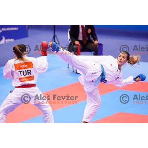 Tjasa Ristic of Slovenia in action during Karate Tournament in Women\'s Kumite -61 kg at 2nd European Games, Minsk, Belarus on June 30, 2019