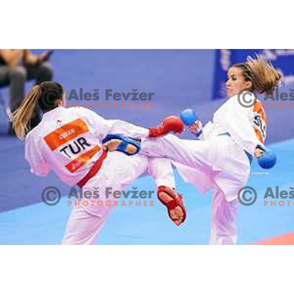 Tjasa Ristic of Slovenia in action during Karate Tournament in Women\'s Kumite -61 kg at 2nd European Games, Minsk, Belarus on June 30, 2019