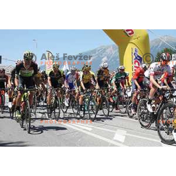 Luka Mezgec and Primoz Roglic at start of Men\'s Road Race at Slovenian National Cycling Championships in Radovljica on June 30, 2019