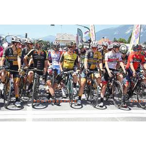 Luka Mezgec and Primoz Roglic at start of Men\'s Road Race at Slovenian National Cycling Championships in Radovljica on June 30, 2019