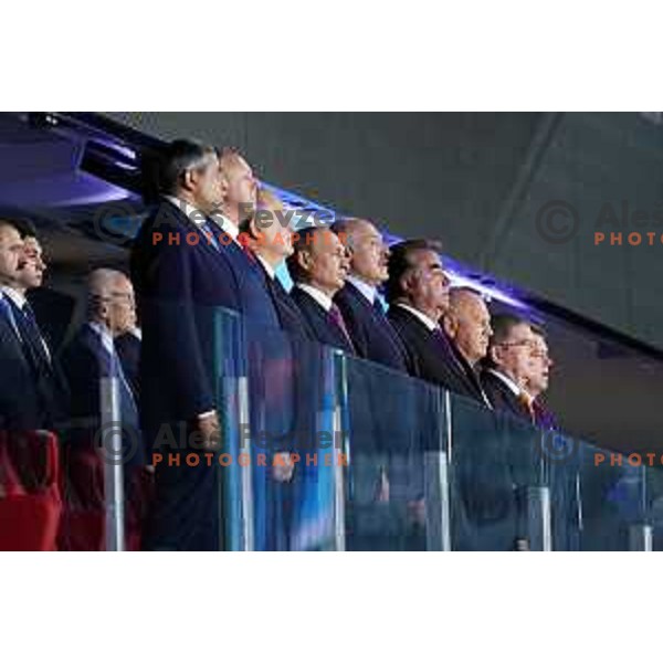 Vladimir Putin, Lukasenka, Janez Kocijancic and Thomas Bach at Closing Ceremony of 2nd European Games, Minsk, Belarus on June 30, 2019