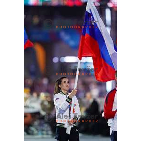 Tjasa Ristic, flag bearer for Slovenia at Closing Ceremony of 2nd European Games, Minsk, Belarus on June 30, 2019