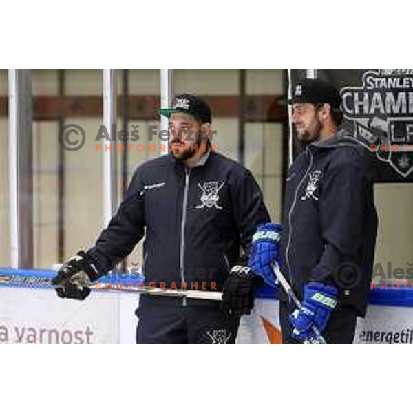 Gasper Kopitar and Anze Kopitar at Summer Ice Hockey Academy in Bled Ice Hockey Hall, Slovenia on July 9, 2019