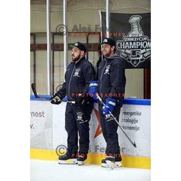 Gasper Kopitar and Anze Kopitar at Summer Ice Hockey Academy in Bled Ice Hockey Hall, Slovenia on July 9, 2019