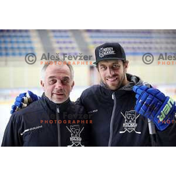 Matjaz Kopitar and Anze Kopitar at Summer Ice Hockey Academy in Bled Ice Hockey Hall, Slovenia on July 9, 2019