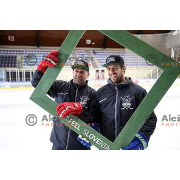 Tomaz Razingar and Anze Kopitar at Summer Ice Hockey Academy in Bled Ice Hockey Hall, Slovenia on July 9, 2019
