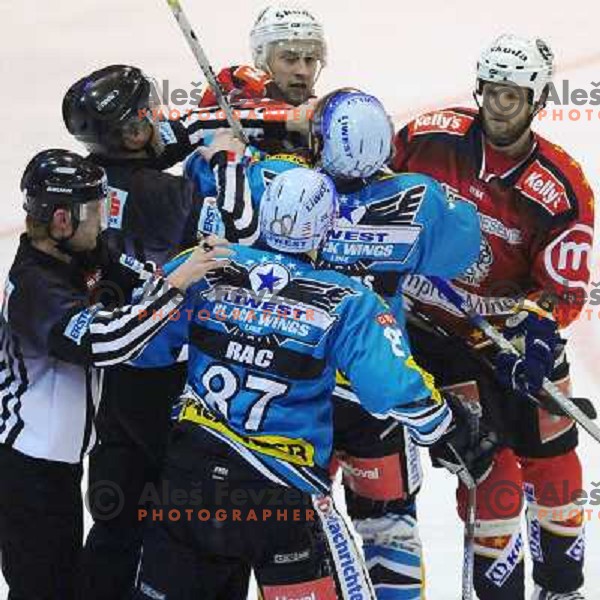 Sabahudin Kovacevic and Jarrod Skalde at fourth game of EBEL quater final , Jesenice - Linz 