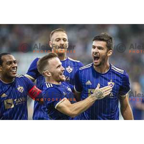 Dino Hotic and Rok Kronaveter celebrating during UEFA Champions League qualifiers football match between Maribor and AIK Stockholm in Ljudski vrt, Maribor, Slovenia on July 24, 2019