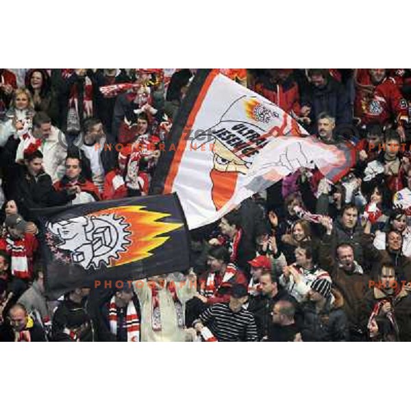 Jesenice Fans at fourth game of EBEL quater final , Jesenice - Linz 