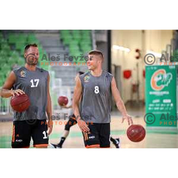 Saso Zagorac and Edo Muric during practice of KK Cedevita Olimpija in Stozice hall before start of 2019/2020 basketball season in Ljubljana, Slovenia in August 7, 2019