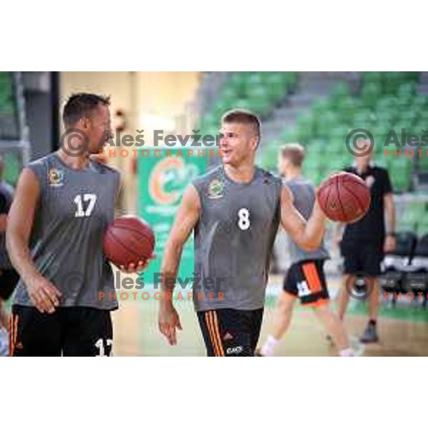 Saso Zagorac and Edo Muric during practice of KK Cedevita Olimpija in Stozice hall before start of 2019/2020 basketball season in Ljubljana, Slovenia in August 7, 2019
