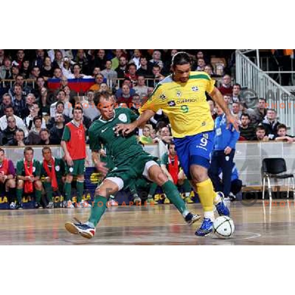 Osredkar (7) and Betao (9) at friendly futsal match Slovenia-Brasil in Hala Tivoli, Ljubljana, Slovenia on 21.2.2008. Brasil won 6:3 (5:1) in front of 4000 spectators. 