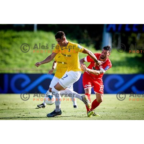 Mitja Krizan, Lucas Horvat in action during Prva liga Telekom Slovenije football match between Bravo and Aluminij, ZAK stadium, Ljubljana, Slovenia on August 09, 2019