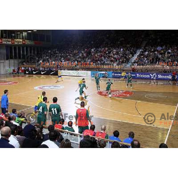 Action at friendly futsal match Slovenia-Brasil in Hala Tivoli, Ljubljana, Slovenia on 21.2.2008. Brasil won 6:3 (5:1) in front of 4000 spectators. 