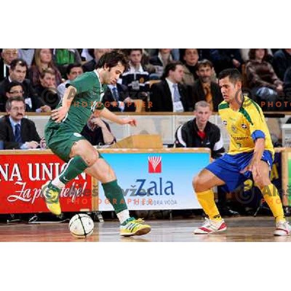 Petric (11) and Vinicius (7) at friendly futsal match Slovenia-Brasil in Hala Tivoli, Ljubljana, Slovenia on 21.2.2008. Brasil won 6:3 (5:1) in front of 4000 spectators. 