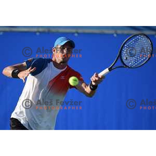 Blaz Rola playing at ATP Slovenia Open Challenger in Portoroz, Slovenia on August 16, 2019