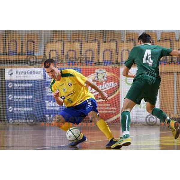 Carlinhos (5) and Radiskovic (4) at friendly futsal match Slovenia-Brasil in Hala Tivoli, Ljubljana, Slovenia on 21.2.2008. Brasil won 6:3 (5:1) in front of 4000 spectators. 