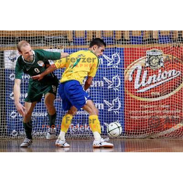 Ursic (9) and Neto (4) at friendly futsal match Slovenia-Brasil in Hala Tivoli, Ljubljana, Slovenia on 21.2.2008. Brasil won 6:3 (5:1) in front of 4000 spectators. 