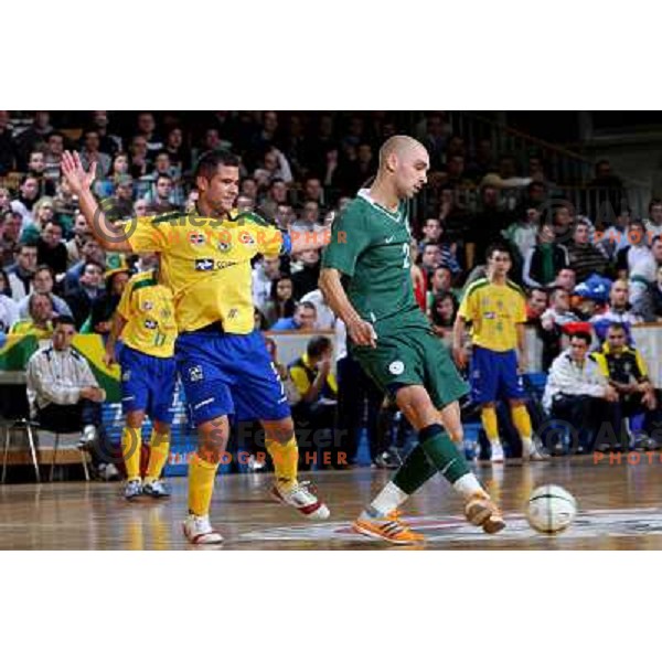 Vinicius (7) and Osojnik (2) at friendly futsal match Slovenia-Brasil in Hala Tivoli, Ljubljana, Slovenia on 21.2.2008. Brasil won 6:3 (5:1) in front of 4000 spectators. 
