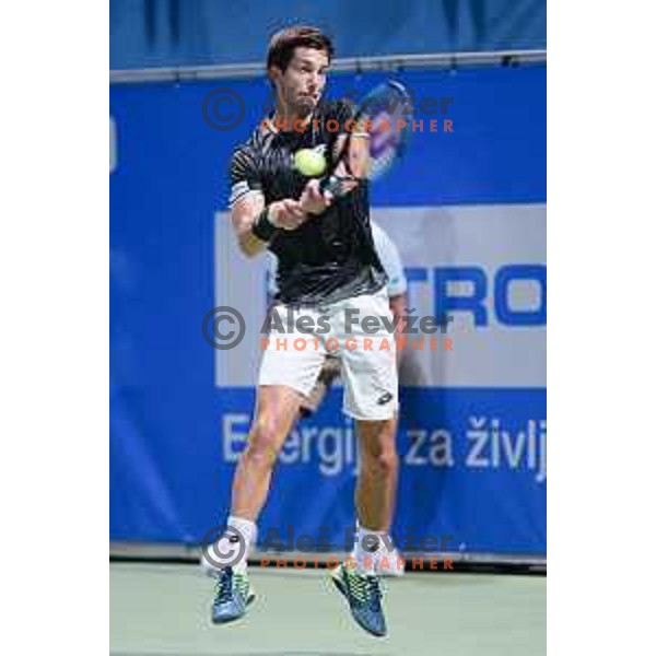 Aljaz Bedene, winner of ATP Slovenia Open Challenger in action at Marina Center, Portoroz, Slovenia on August 18, 2019