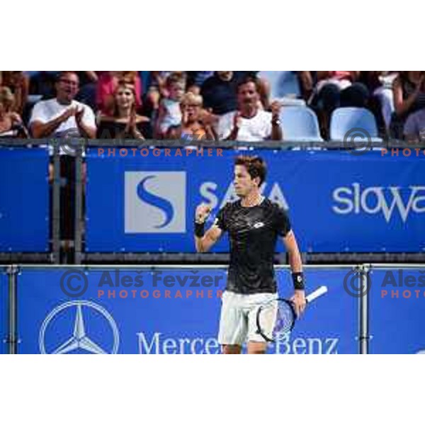 Aljaz Bedene, winner of ATP Slovenia Open Challenger in action at Marina Center, Portoroz, Slovenia on August 18, 2019