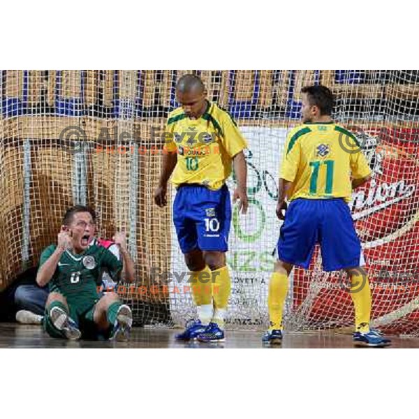 Drobnic (6) celebrates goal at friendly futsal match Slovenia-Brasil in Hala Tivoli, Ljubljana, Slovenia on 21.2.2008. Brasil won 6:3 (5:1) in front of 4000 spectators. 