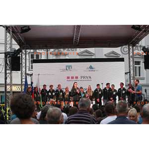 Reception for Slovenia climbing team after return from World Free Climbing Championships in Japan in front of Ljubljana Town Hall, Slovenia on August 23, 2019