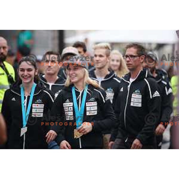 Reception for Slovenia climbing team after return from World Free Climbing Championships in Japan in front of Ljubljana Town Hall, Slovenia on August 23, 2019