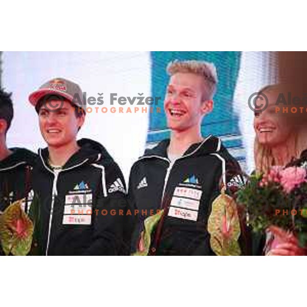 Reception for Slovenia climbing team after return from World Free Climbing Championships in Japan in front of Ljubljana Town Hall, Slovenia on August 23, 2019