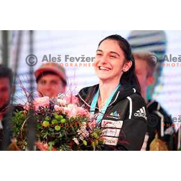 Mia Krampl at Reception for Slovenia climbing team after return from World Free Climbing Championships in Japan in front of Ljubljana Town Hall, Slovenia on August 23, 2019