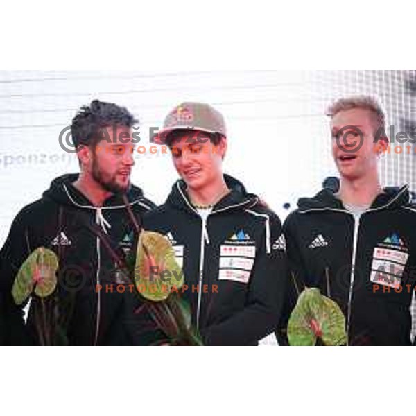 Jernej Kruder and Domen Skofic at Reception for Slovenia climbing team after return from World Free Climbing Championships in Japan in front of Ljubljana Town Hall, Slovenia on August 23, 2019