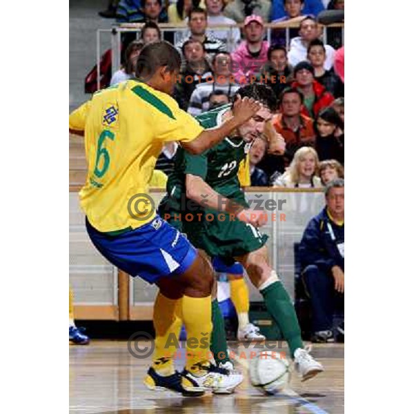 Cafe (6) and Goranovic (13) at friendly futsal match Slovenia-Brasil in Hala Tivoli, Ljubljana, Slovenia on 21.2.2008. Brasil won 6:3 (5:1) in front of 4000 spectators. 