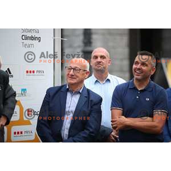 Blaz Perko at Reception for Slovenia climbing team after return from World Free Climbing Championships in Japan in front of Ljubljana Town Hall, Slovenia on August 23, 2019