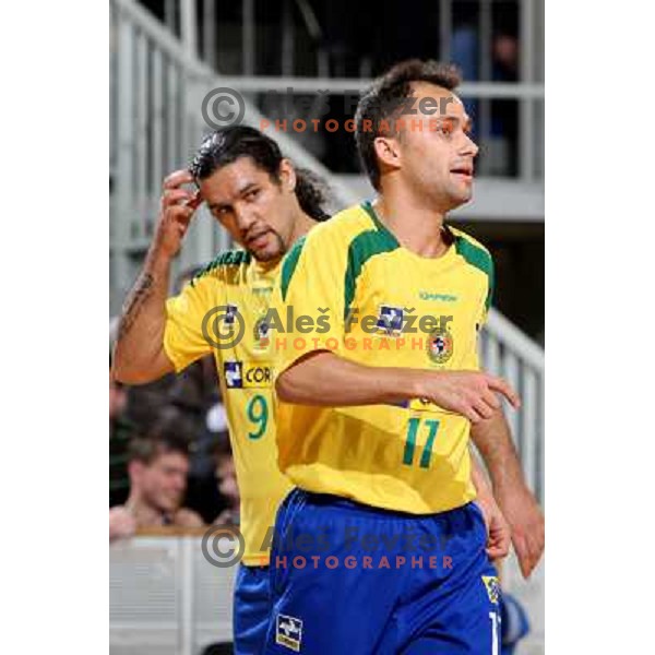 Betao (9) and Marquinho (11) at friendly futsal match Slovenia-Brasil in Hala Tivoli, Ljubljana, Slovenia on 21.2.2008. Brasil won 6:3 (5:1) in front of 4000 spectators. 