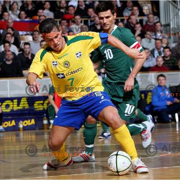 Vinicius (7) and Simeunovic (10) at friendly futsal match Slovenia-Brasil in Hala Tivoli, Ljubljana, Slovenia on 21.2.2008. Brasil won 6:3 (5:1) in front of 4000 spectators. 