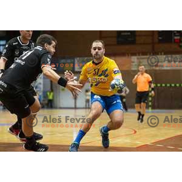 Patrik Leban in action during Slovenian Supercup handball match between Gorenje Velenje and Celje Pivovarna Lasko in Slovenj Gradec, Slovenia on August 30, 2019