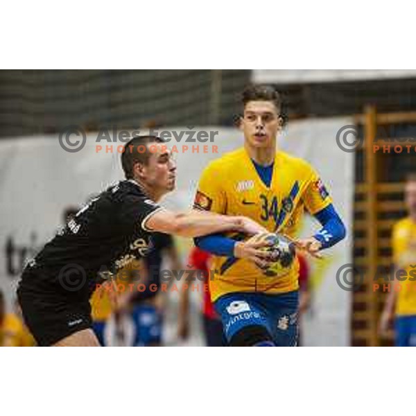 Domen Makuc in action during Slovenian Supercup handball match between Gorenje Velenje and Celje Pivovarna Lasko in Slovenj Gradec, Slovenia on August 30, 2019