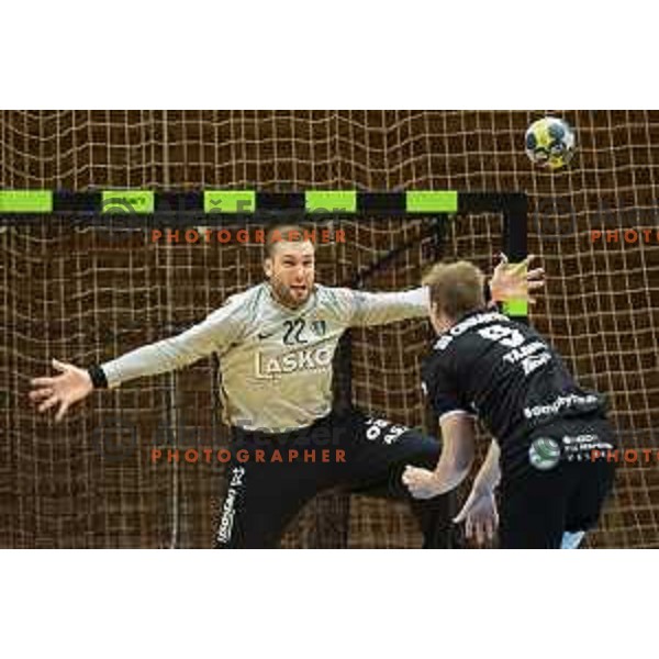 Klemen Ferlin in action during Slovenian Supercup handball match between Gorenje Velenje and Celje Pivovarna Lasko in Slovenj Gradec, Slovenia on August 30, 2019