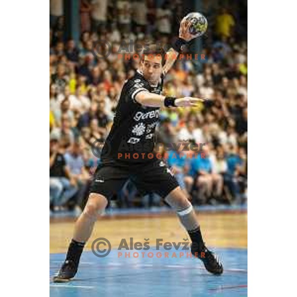 in action during Slovenian Supercup handball match between Gorenje Velenje and Celje Pivovarna Lasko in Slovenj Gradec, Slovenia on August 30, 2019