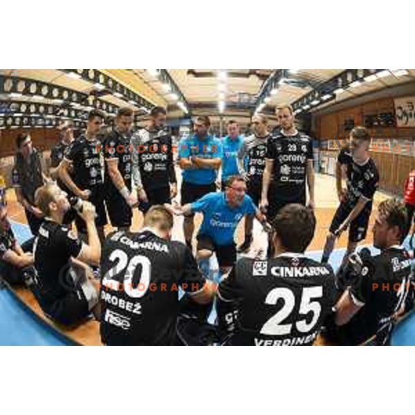 Zoran Jovicic, head coach of Gorenje Velenje in action during Slovenian Supercup handball match between Gorenje Velenje and Celje Pivovarna Lasko in Slovenj Gradec, Slovenia on August 30, 2019