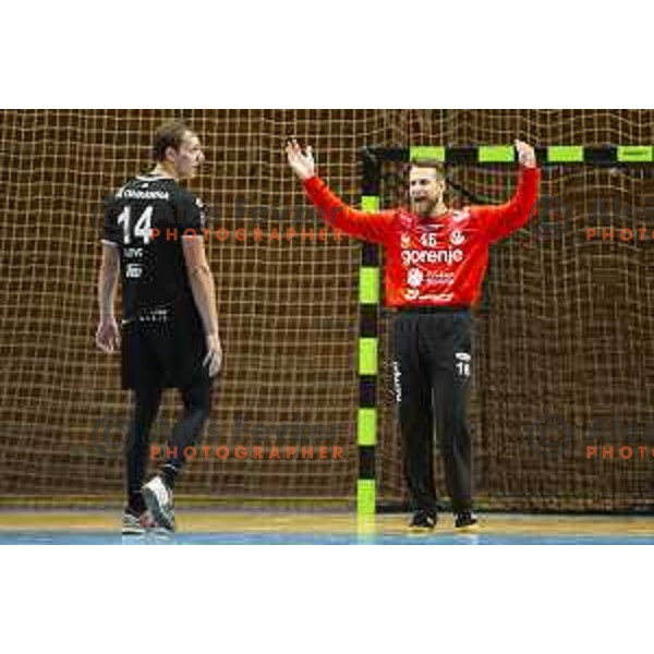 Aljaz Panjtar celebrating during Slovenian Supercup handball match between Gorenje Velenje and Celje Pivovarna Lasko in Slovenj Gradec, Slovenia on August 30, 2019