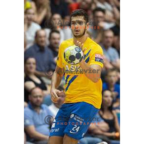 in action during Slovenian Supercup handball match between Gorenje Velenje and Celje Pivovarna Lasko in Slovenj Gradec, Slovenia on August 30, 2019