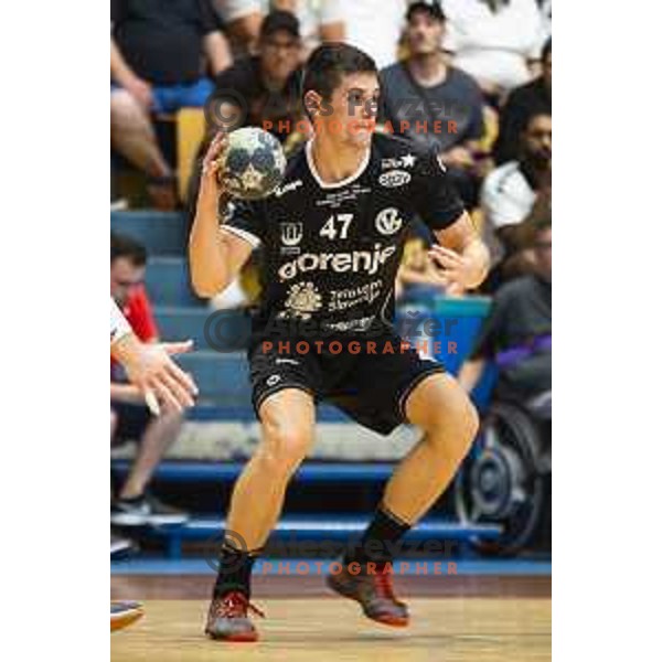 Aleks Kavcic in action during Slovenian Supercup handball match between Gorenje Velenje and Celje Pivovarna Lasko in Slovenj Gradec, Slovenia on August 30, 2019