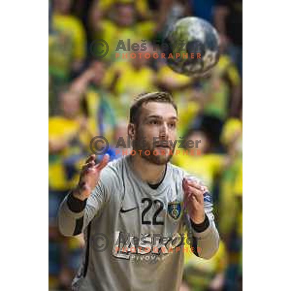 Klemen Ferlin in action during Slovenian Supercup handball match between Gorenje Velenje and Celje Pivovarna Lasko in Slovenj Gradec, Slovenia on August 30, 2019