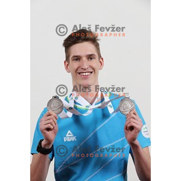 Lovro Planko of Slovenia with two silver medals from European Youth Biathlon Championships at Osrblie (SVK) in February 2019 