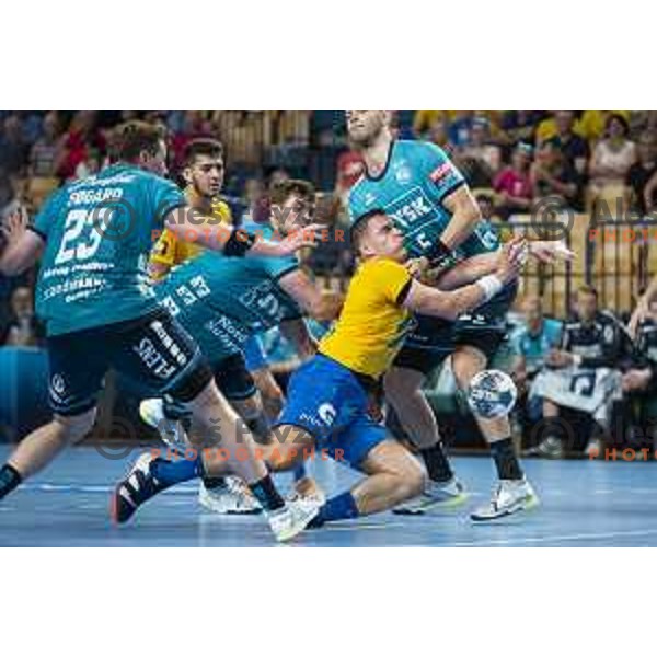 in action during Velux EHF Champions League 2019/20 handball match between Celje Pivovarna Lasko and Flensburg in Zlatorog Arena, Celje, Slovenia on September 15, 2019