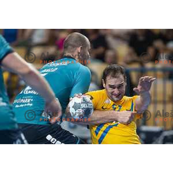 Patrik Leban in action during Velux EHF Champions League 2019/20 handball match between Celje Pivovarna Lasko and Flensburg in Zlatorog Arena, Celje, Slovenia on September 15, 2019