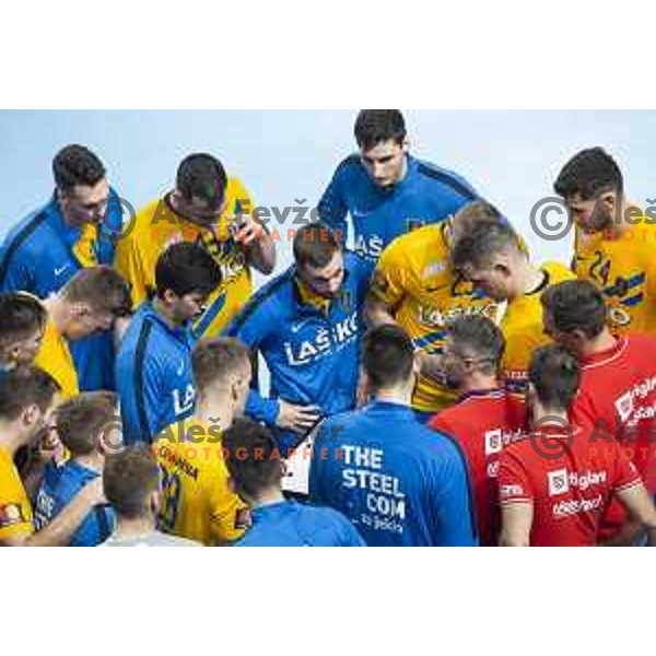Tomaz Ocvirk, head coach of Celje PL in action during Velux EHF Champions League 2019/20 handball match between Celje Pivovarna Lasko and Flensburg in Zlatorog Arena, Celje, Slovenia on September 15, 2019