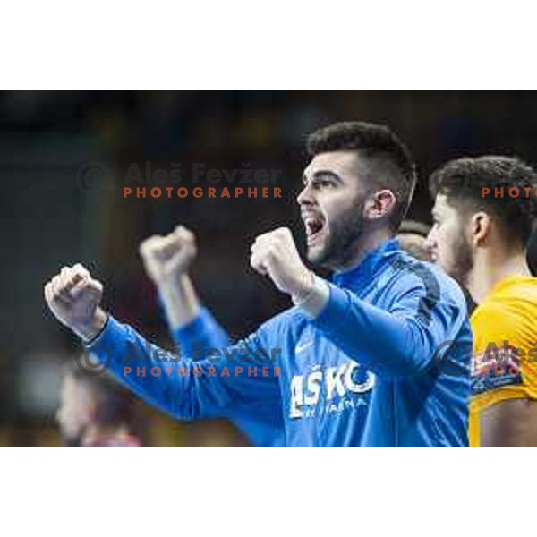 Miljan Vujovic in action during Velux EHF Champions League 2019/20 handball match between Celje Pivovarna Lasko and Flensburg in Zlatorog Arena, Celje, Slovenia on September 15, 2019